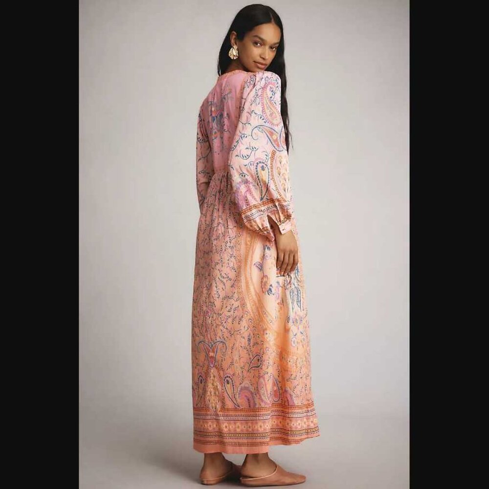 New S Farm Rio x Anthropologie long-sleeve pink floral printed maxi dress - Picture 4 of 12